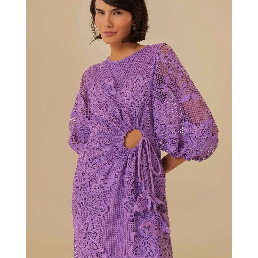 Farm Rio Lilac Cut Out Guipire Midi Dress Size Small New w/tag $380